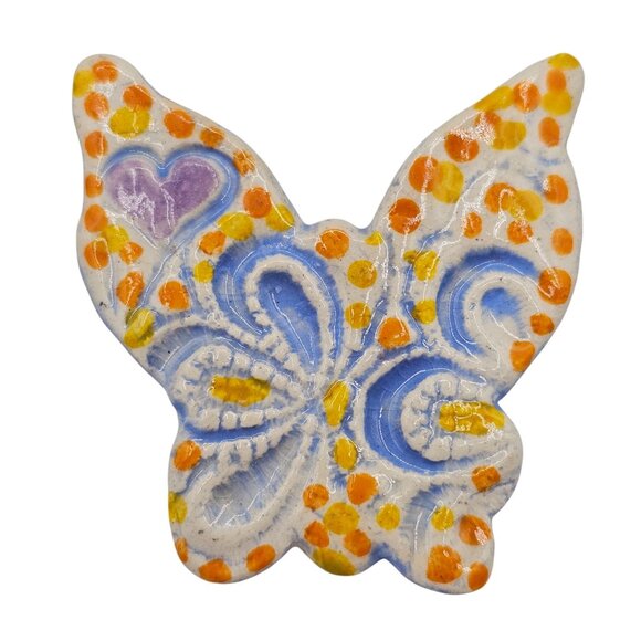 VTG 2PC Brooch Ceramic Painted Boho Cottage-Fairy Core Whimsy Butterfly Summer - Picture 2 of 12